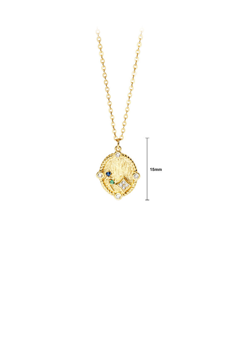 925 Sterling Silver Plated Gold Fashion Vintage Geometric Oval Pendant with Cubic Zirconia and Necklace - Luxurious Look