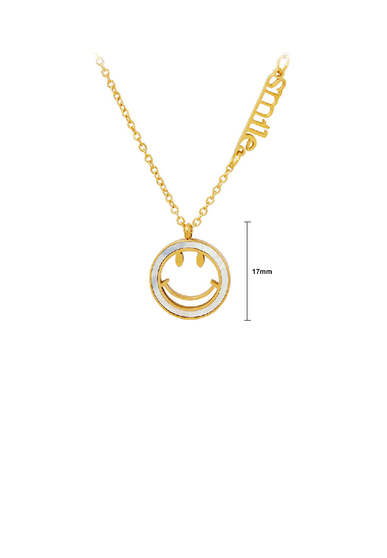 Simple and Cute Plated Gold 316L Stainless Steel Hollow Smile Geometric Pendant with Necklace
