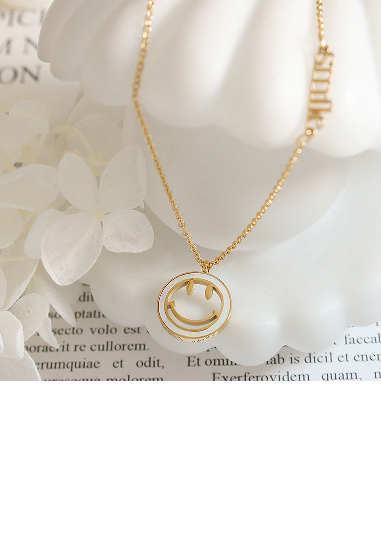 Simple and Cute Plated Gold 316L Stainless Steel Hollow Smile Geometric Pendant with Necklace