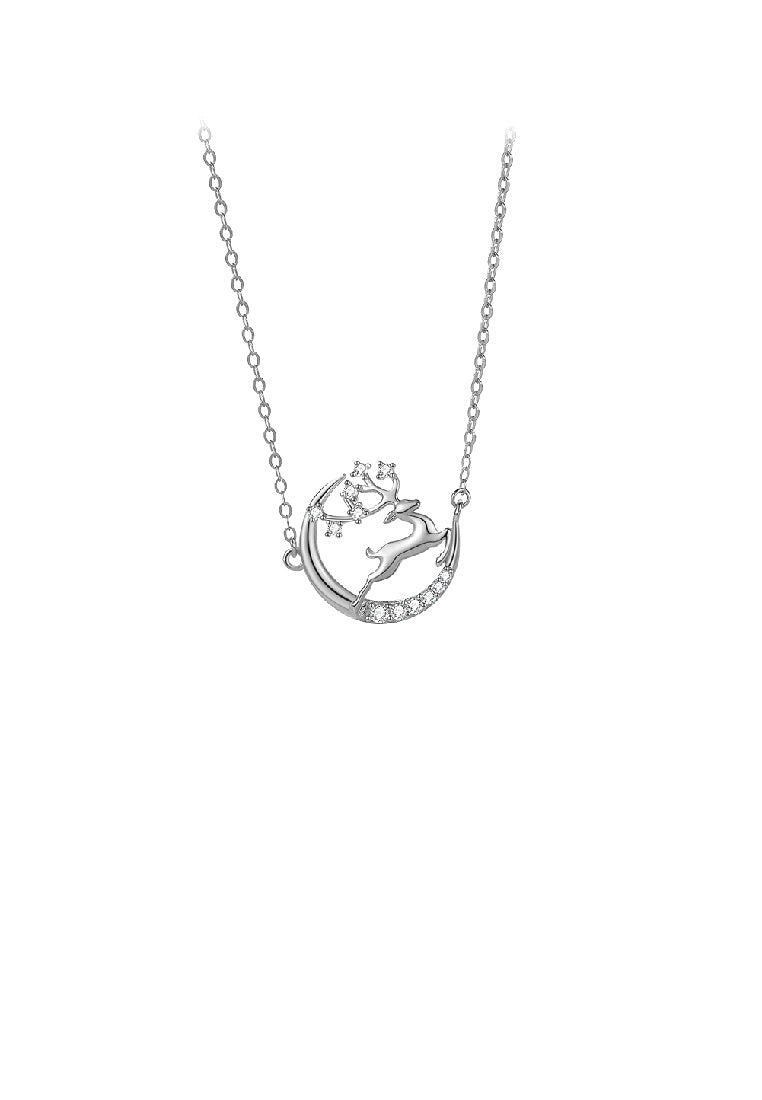 925 Sterling Silver Fashion Temperament Elk Moon Pendant with Cubic Zirconia and Necklace - Luxurious Look