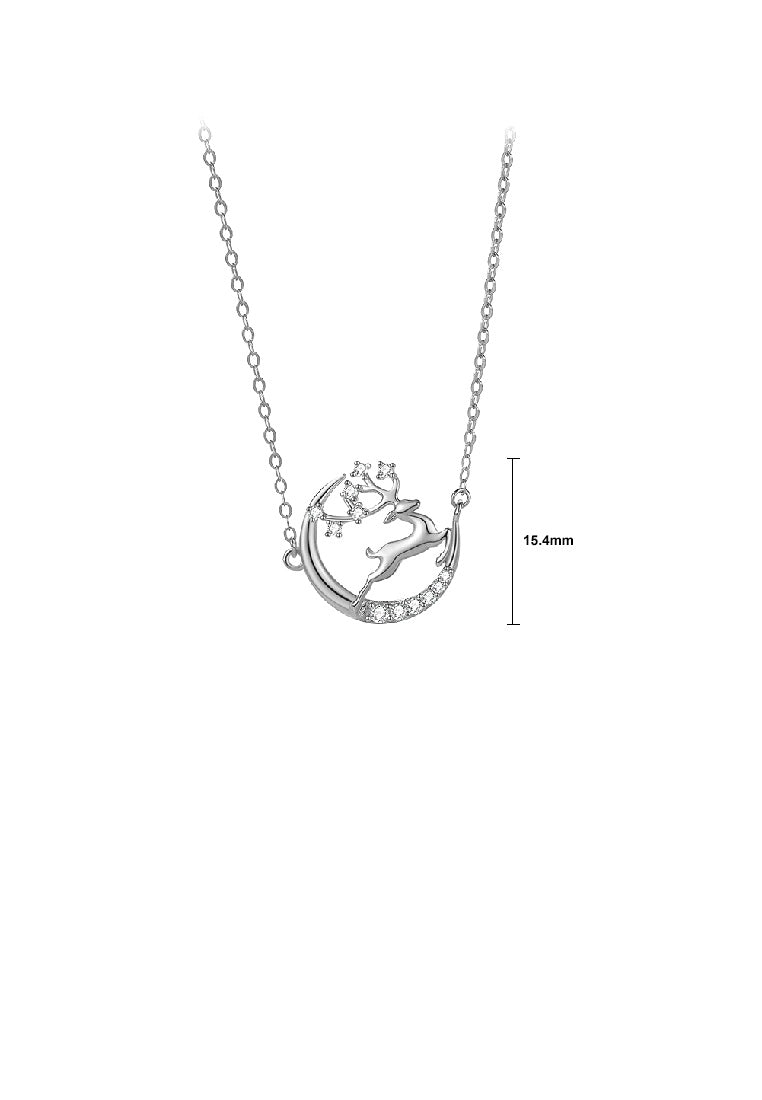 925 Sterling Silver Fashion Temperament Elk Moon Pendant with Cubic Zirconia and Necklace - Luxurious Look