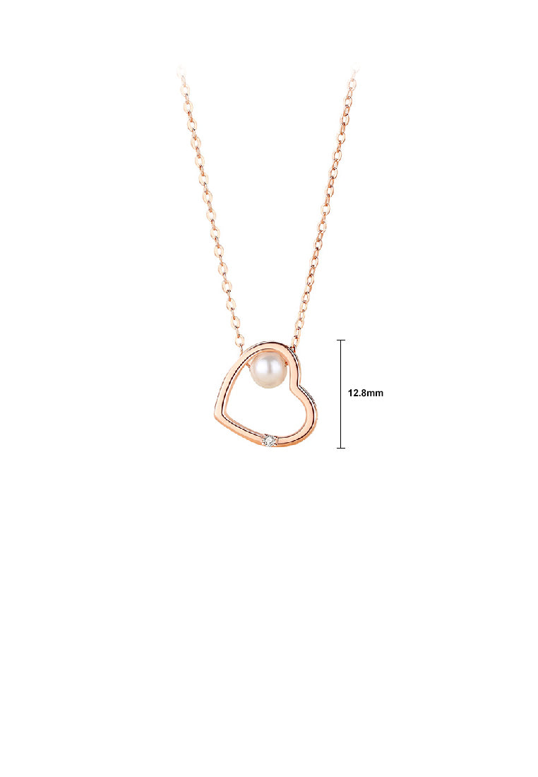 925 Sterling Silver Plated Rose Gold Simple Fashion Hollow Heart Shape Imitation Pearl Pendant with Necklace - Luxurious Look