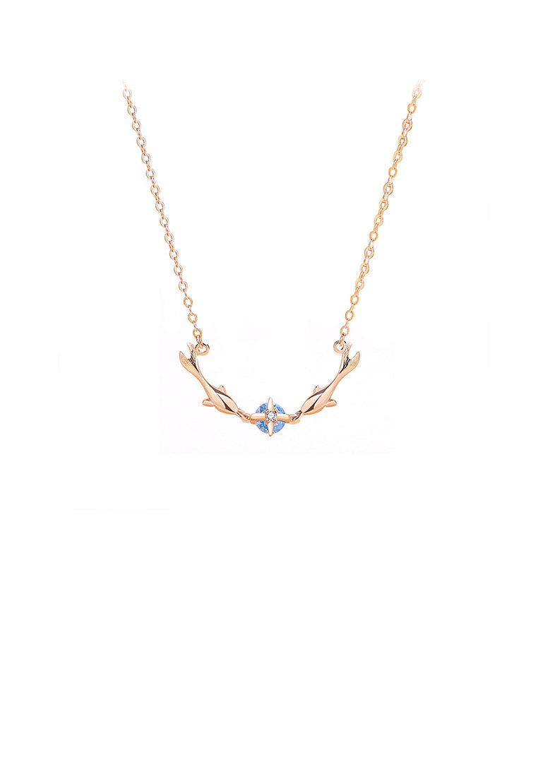 925 Sterling Silver Plated Rose Gold Simple Cute Dolphin Pendant with Cubic Zirconia and Necklace - Luxurious Look