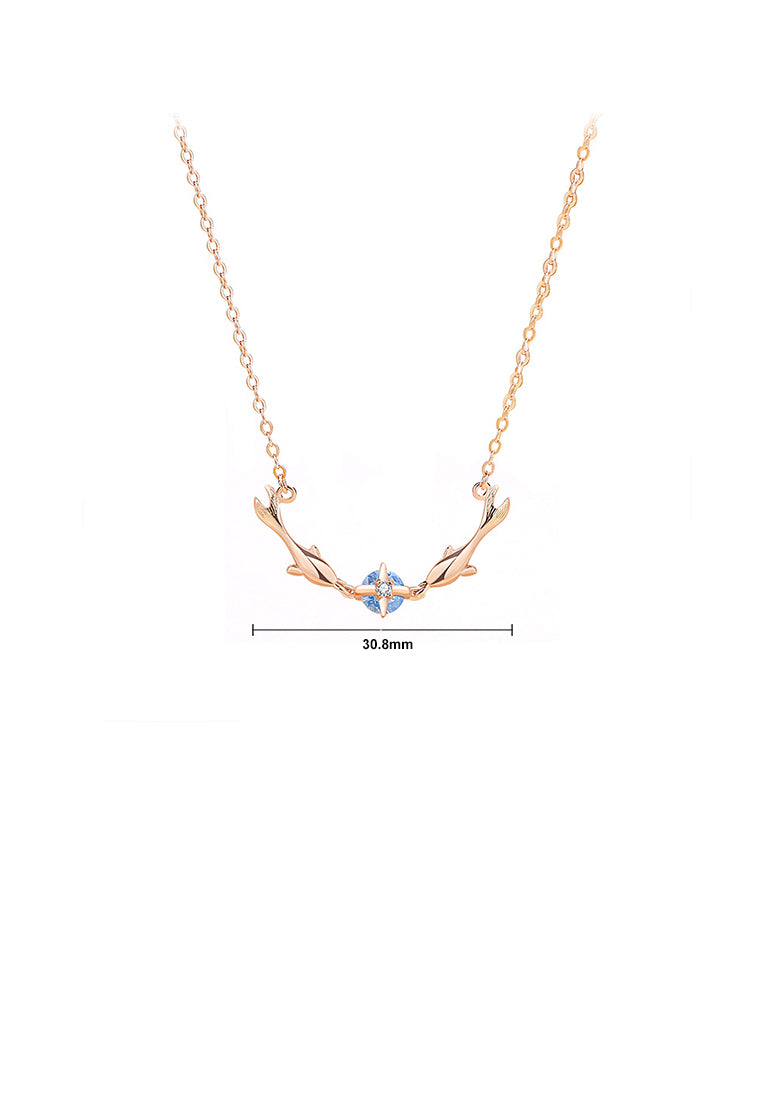 925 Sterling Silver Plated Rose Gold Simple Cute Dolphin Pendant with Cubic Zirconia and Necklace - Luxurious Look