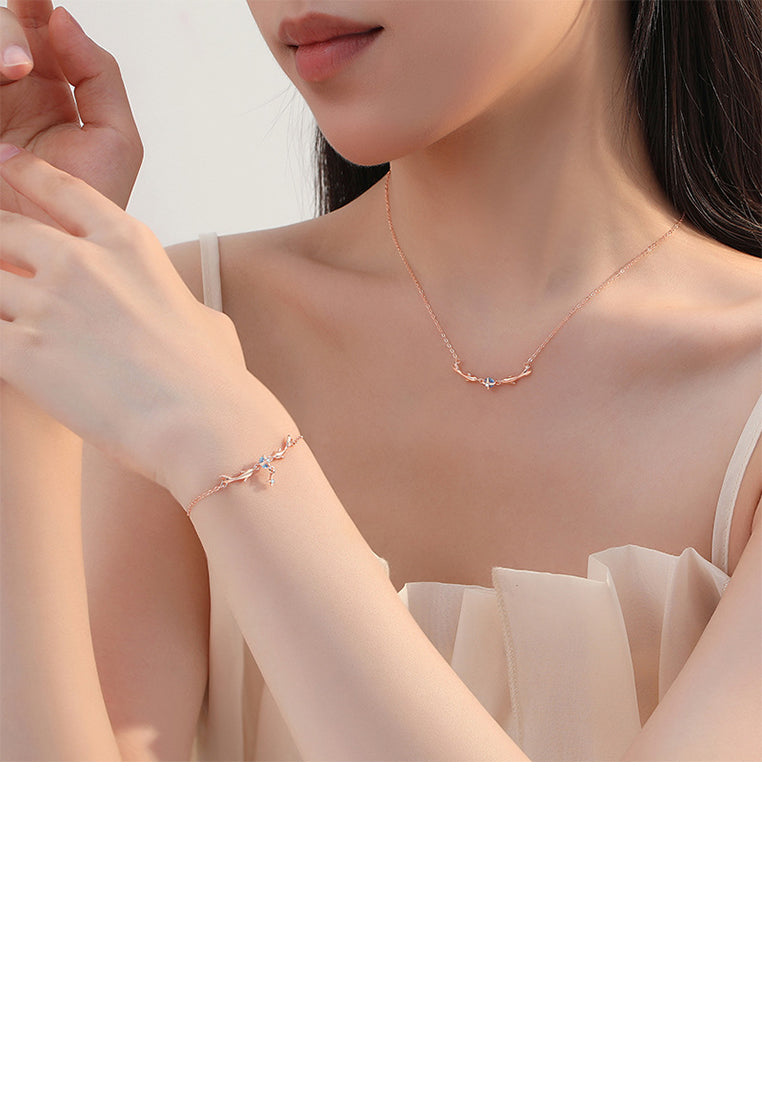 925 Sterling Silver Plated Rose Gold Simple Cute Dolphin Pendant with Cubic Zirconia and Necklace - Luxurious Look