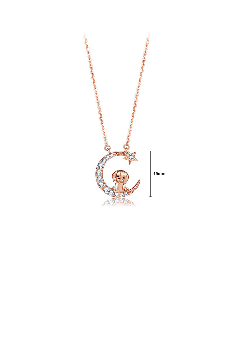 925 Sterling Silver Plated Rose Gold Fashion Simple Twelve Zodiac Dog Moon Pendant with Cubic Zirconia and Necklace - Luxurious Look
