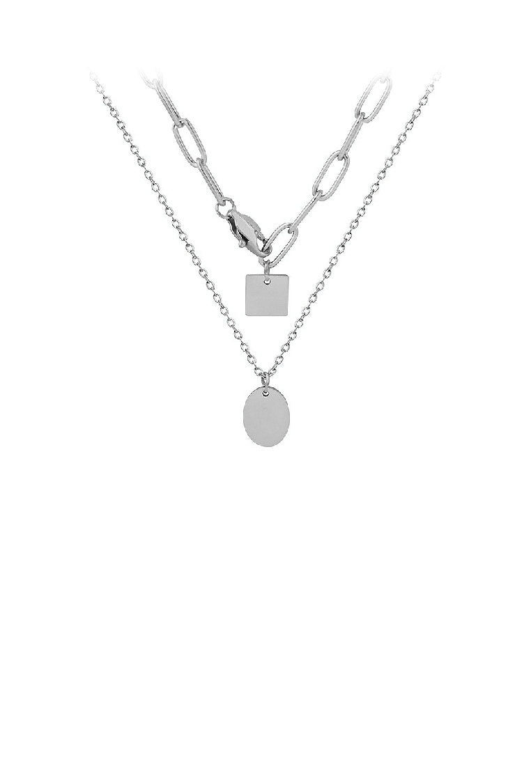 Fashion Simple 316L Stainless Steel Oval Square Double Layer Pendant with Necklace