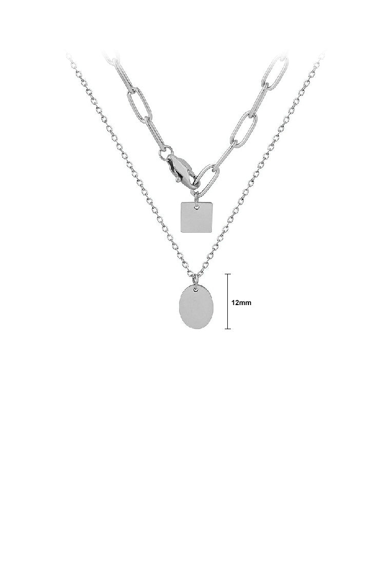 Fashion Simple 316L Stainless Steel Oval Square Double Layer Pendant with Necklace