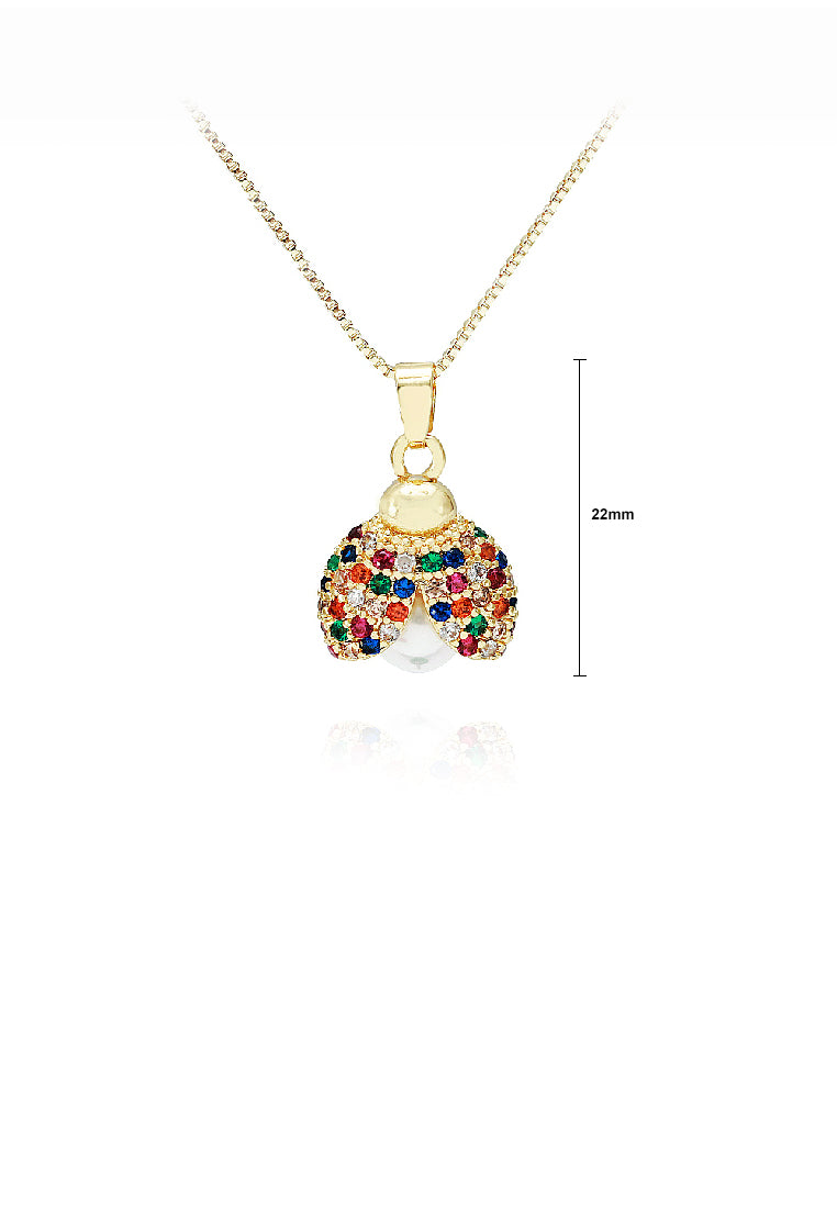 Fashion Simple Plated Gold Ladybug Imitation Pearl Pendant with Colorful Cubic Zirconia and Necklace - Luxurious Look