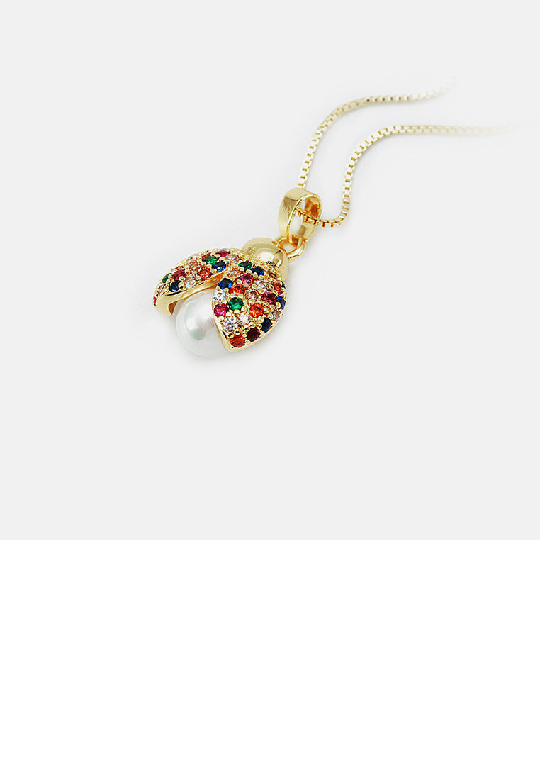 Fashion Simple Plated Gold Ladybug Imitation Pearl Pendant with Colorful Cubic Zirconia and Necklace - Luxurious Look