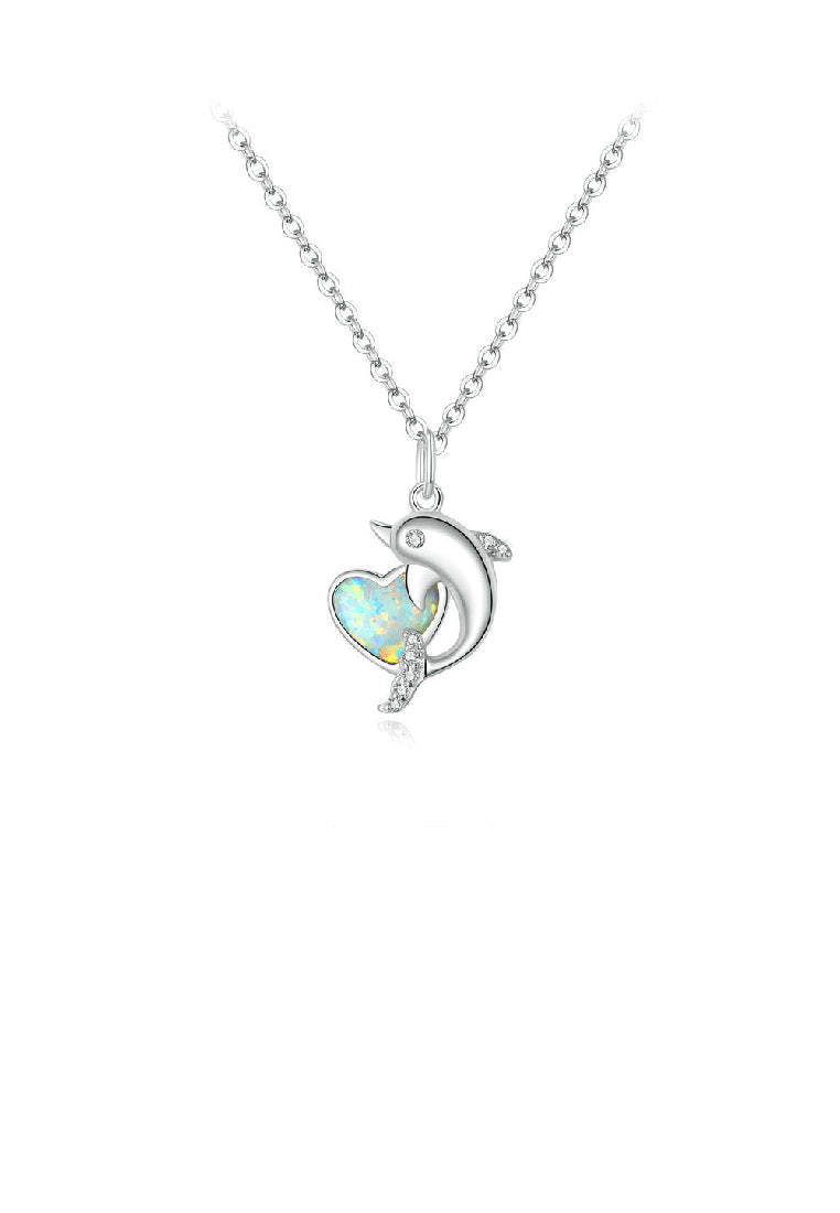 925 Sterling Silver Fashion Cute Dolphin Heart Pendant with Cubic Zirconia and Necklace - Luxurious Look