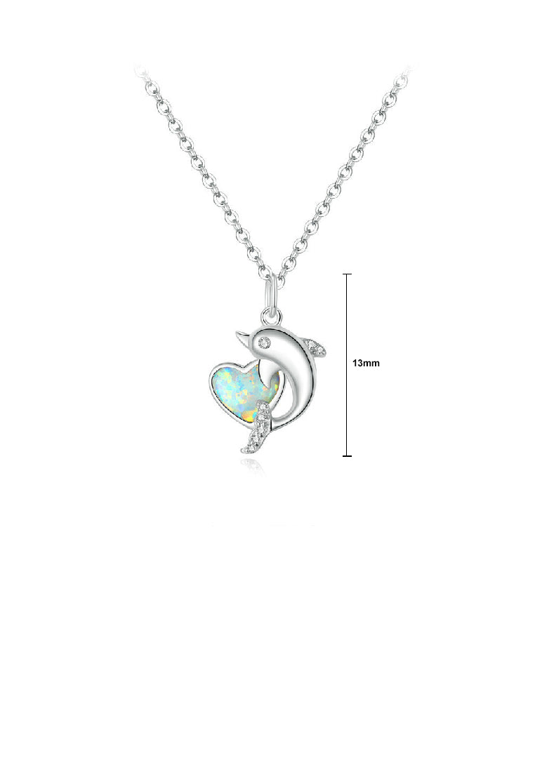 925 Sterling Silver Fashion Cute Dolphin Heart Pendant with Cubic Zirconia and Necklace - Luxurious Look