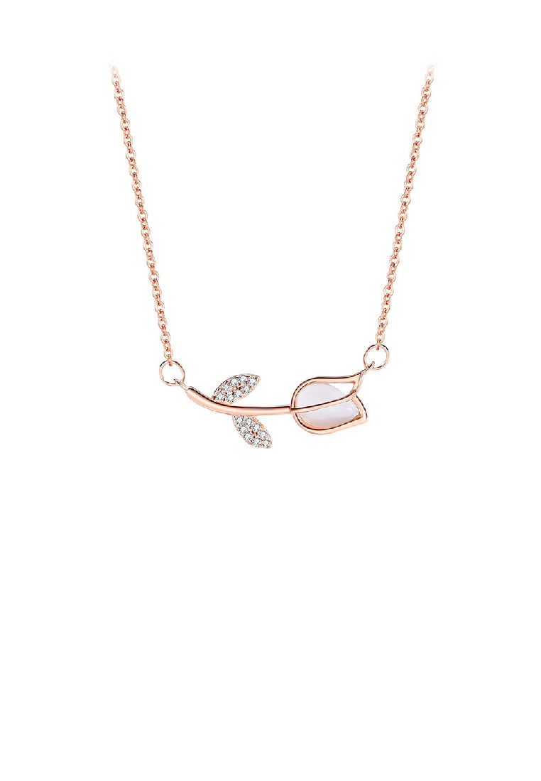 925 Sterling Silver Plated Rose Gold Simple Temperament Tulip Pendant with Cubic Zirconia and Necklace - Luxurious Look