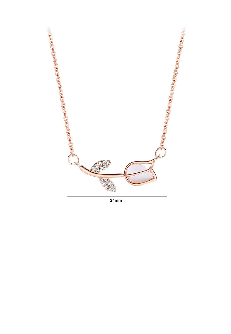 925 Sterling Silver Plated Rose Gold Simple Temperament Tulip Pendant with Cubic Zirconia and Necklace - Luxurious Look