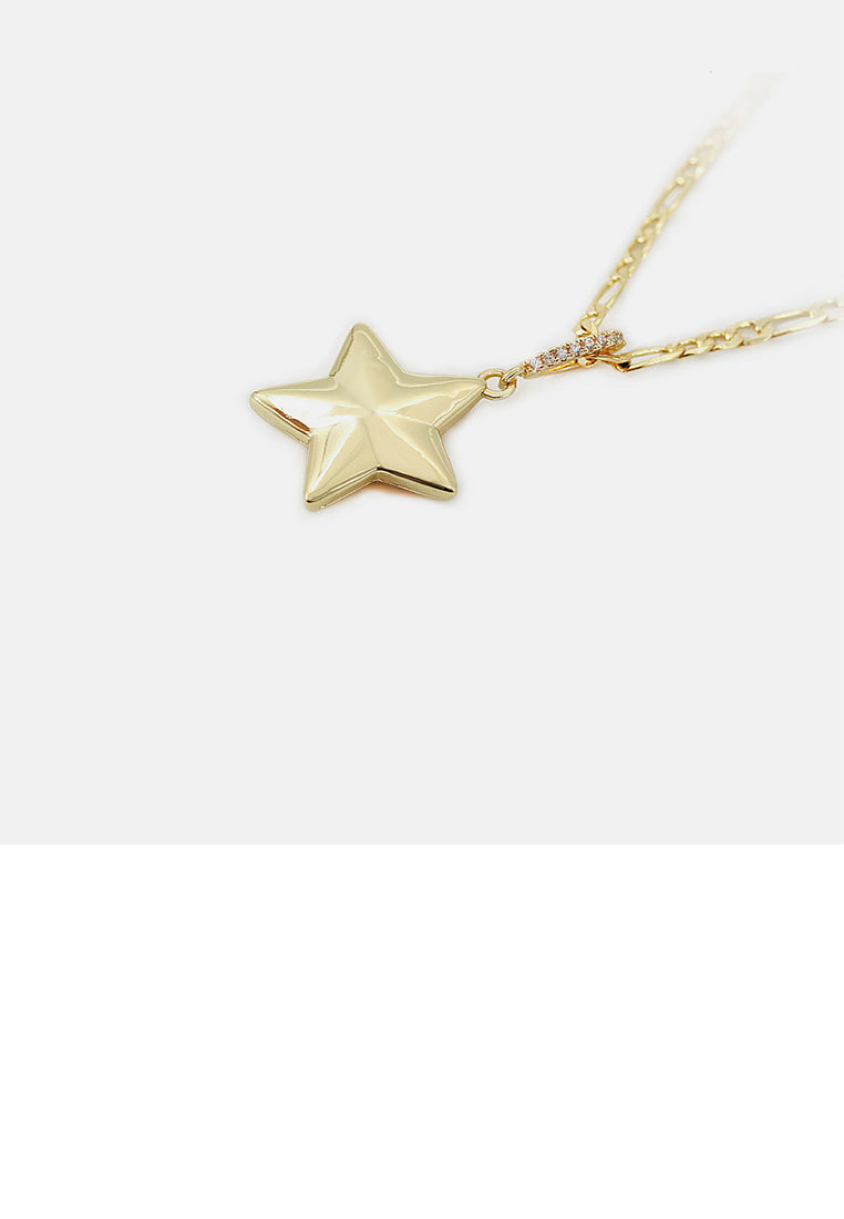 Simple Fashion Plated Gold Star Pendant with Cubic Zirconia and Necklace - Luxurious Look