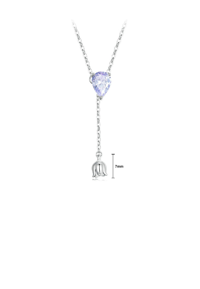 925 Sterling Silver Elegant Lily Of The Valley Tassel Water Drop Pendant with Cubic Zirconia and Necklace - Luxurious Look