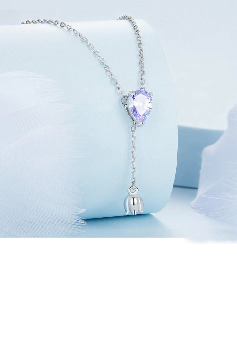 925 Sterling Silver Elegant Lily Of The Valley Tassel Water Drop Pendant with Cubic Zirconia and Necklace - Luxurious Look