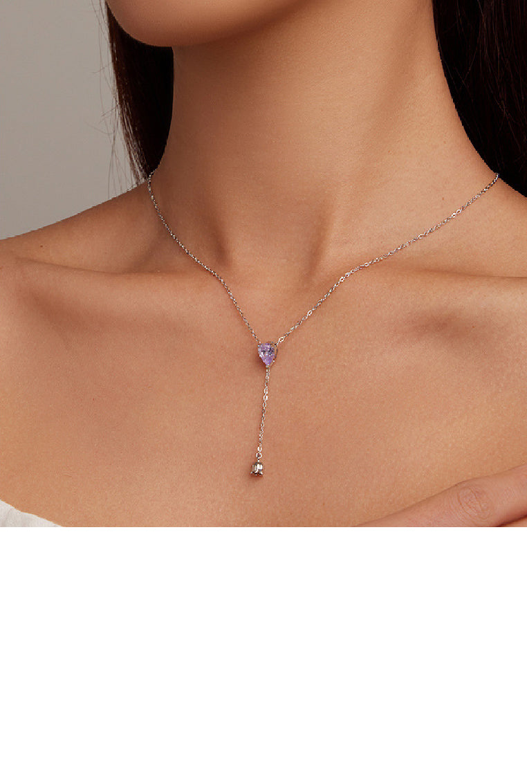 925 Sterling Silver Elegant Lily Of The Valley Tassel Water Drop Pendant with Cubic Zirconia and Necklace - Luxurious Look