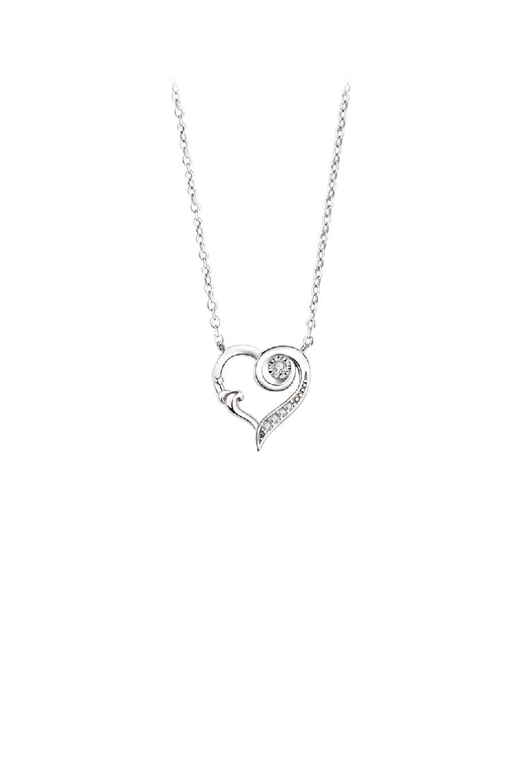 925 Sterling Silver Creative Romantic Sea Wave Hollow Heart Pendant with Cubic Zirconia and Necklace - Luxurious Look