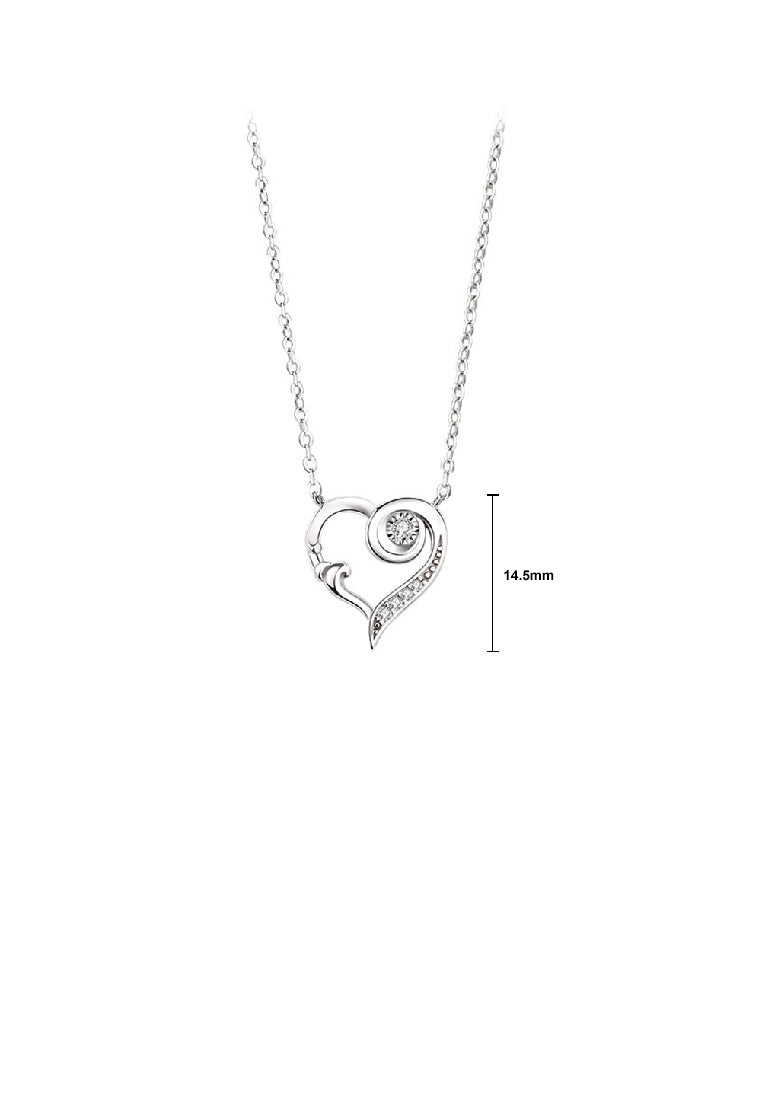 925 Sterling Silver Creative Romantic Sea Wave Hollow Heart Pendant with Cubic Zirconia and Necklace - Luxurious Look