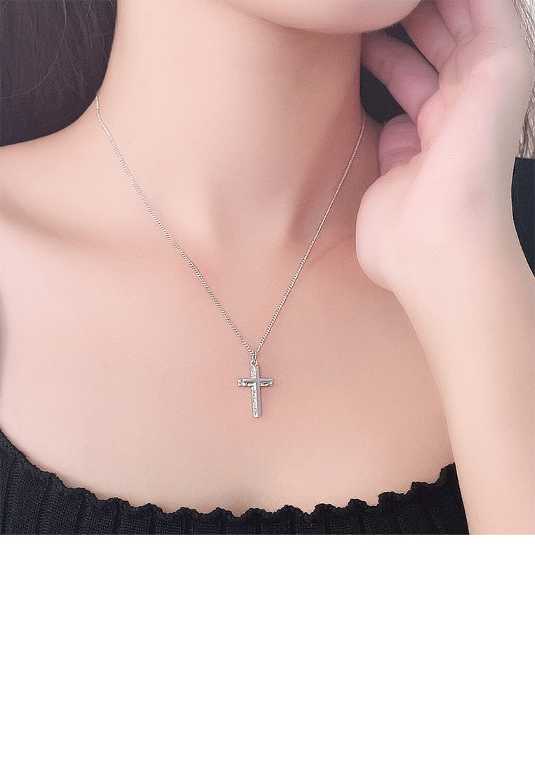 925 Sterling Silver Fashion Simple Cross Irregular Pendant with Necklace