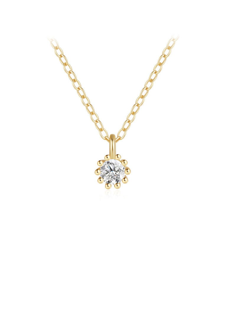 925 Sterling Silver Plated Gold Simple and Fashion Geometric Round White Cubic Zirconia Pendant with Necklace - Luxurious Look