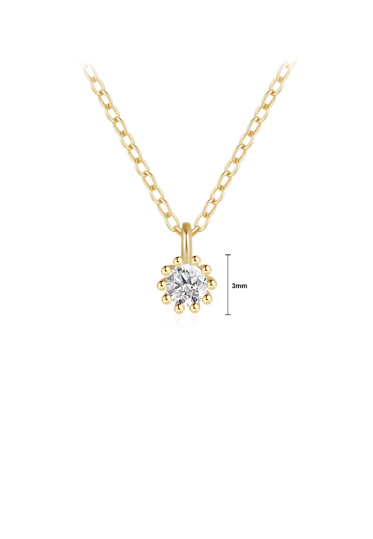 925 Sterling Silver Plated Gold Simple and Fashion Geometric Round White Cubic Zirconia Pendant with Necklace - Luxurious Look
