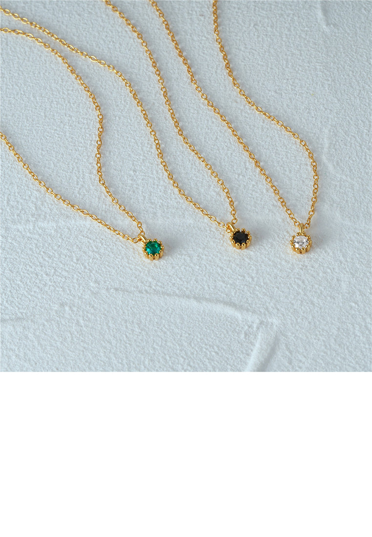 925 Sterling Silver Plated Gold Simple and Fashion Geometric Round White Cubic Zirconia Pendant with Necklace - Luxurious Look