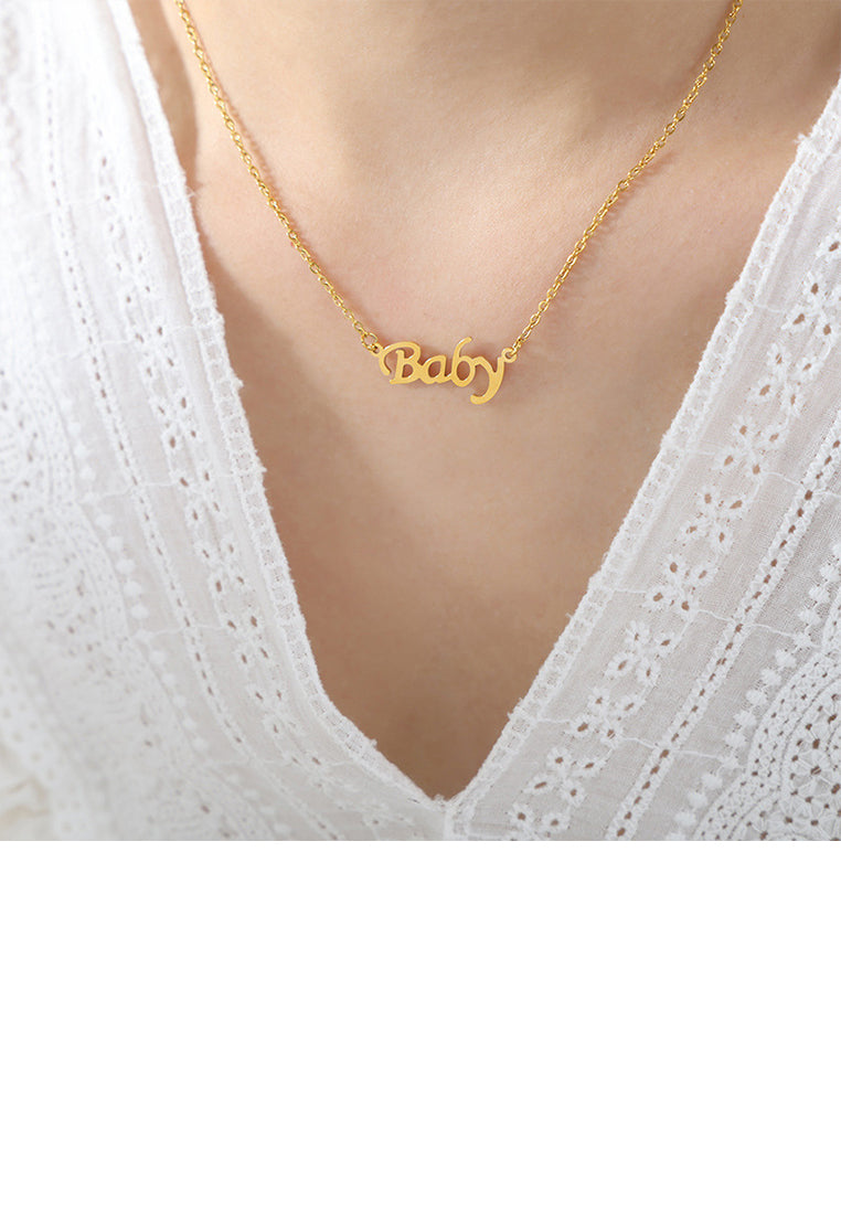 Fashion and Simple Plated Gold 316L Stainless Steel Baby English Alphabet Pendant with Necklace