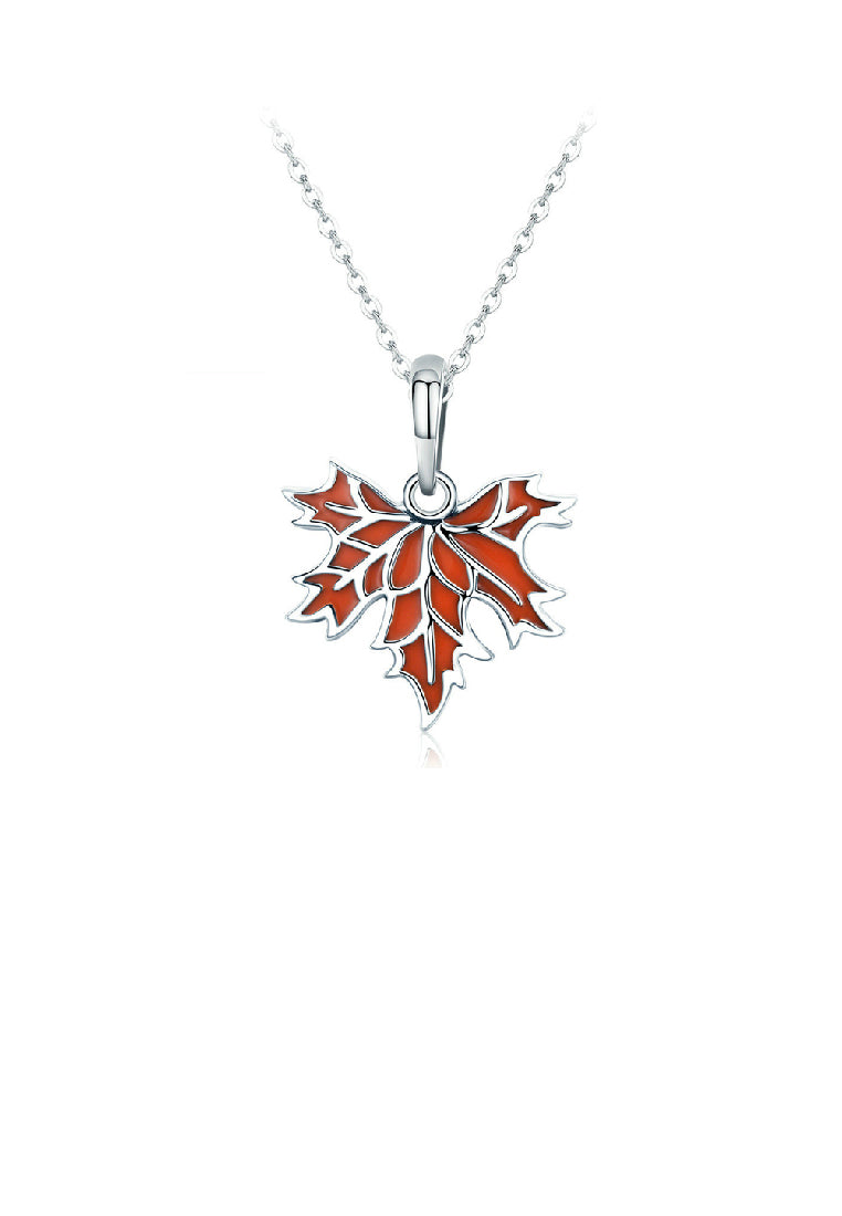 925 Sterling Silver Fashion Enamel Maple Leaf Pendant with Necklace