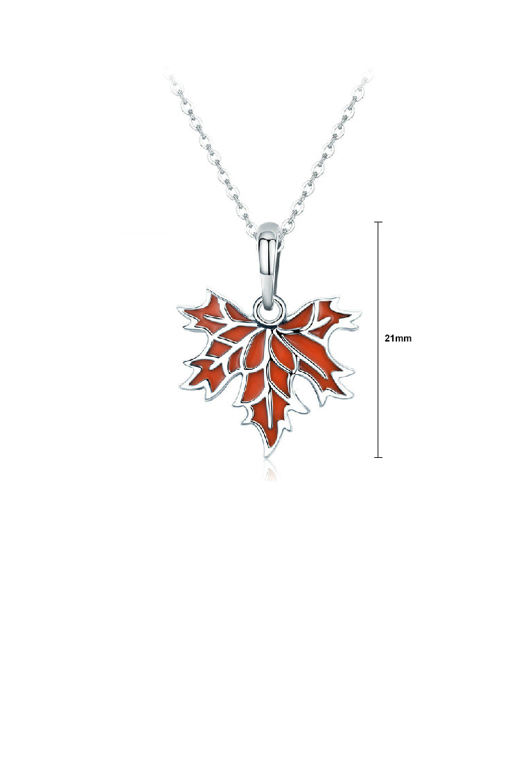 925 Sterling Silver Fashion Enamel Maple Leaf Pendant with Necklace