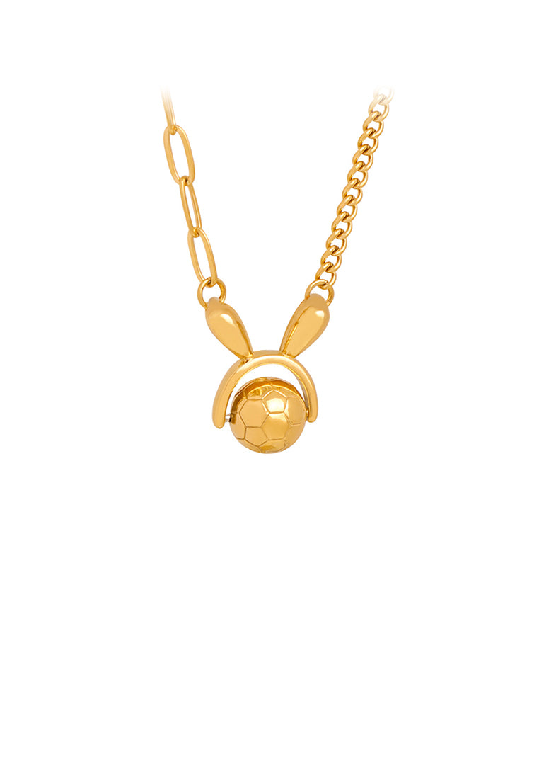 Fashion and Creative Plated Gold 316L Stainless Steel Football Rabbit Pendant with Necklace