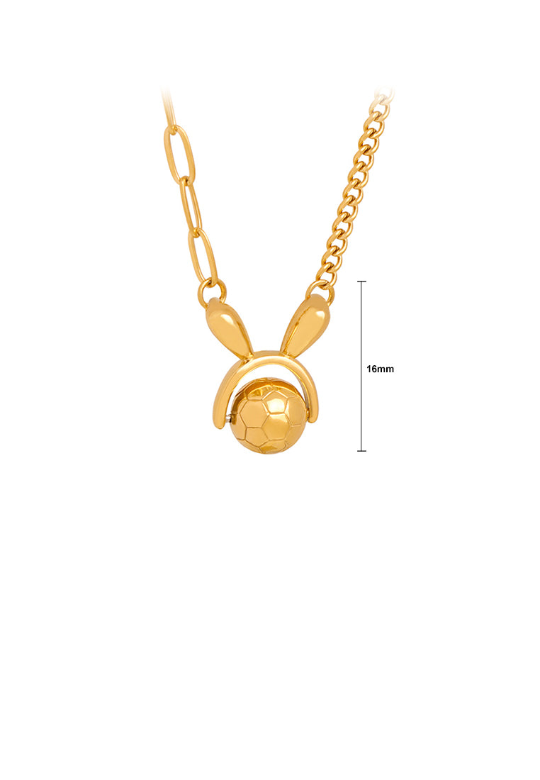 Fashion and Creative Plated Gold 316L Stainless Steel Football Rabbit Pendant with Necklace