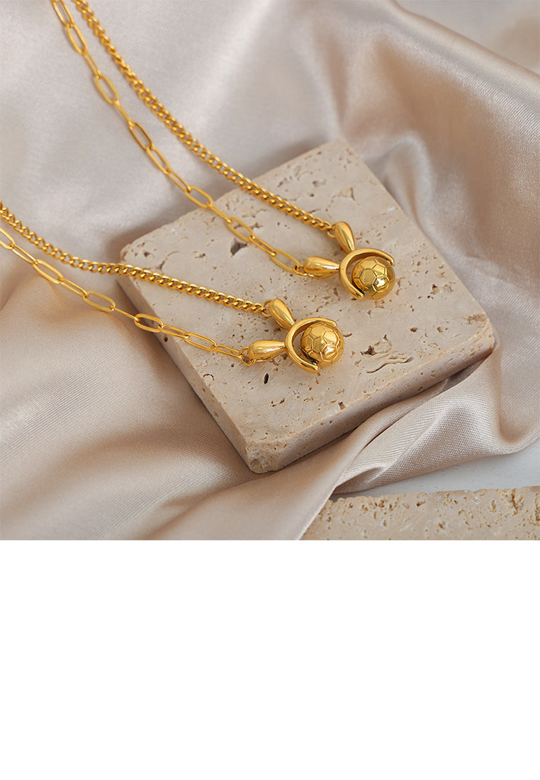 Fashion and Creative Plated Gold 316L Stainless Steel Football Rabbit Pendant with Necklace