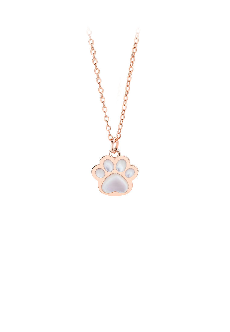 925 Sterling Silver Plated Rose Gold Simple Cute Cat's Claw mother of pearl Pendant With Necklace