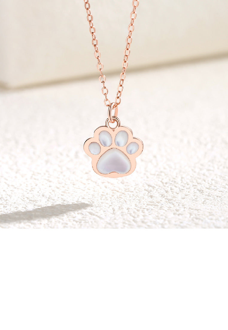 925 Sterling Silver Plated Rose Gold Simple Cute Cat's Claw mother of pearl Pendant With Necklace