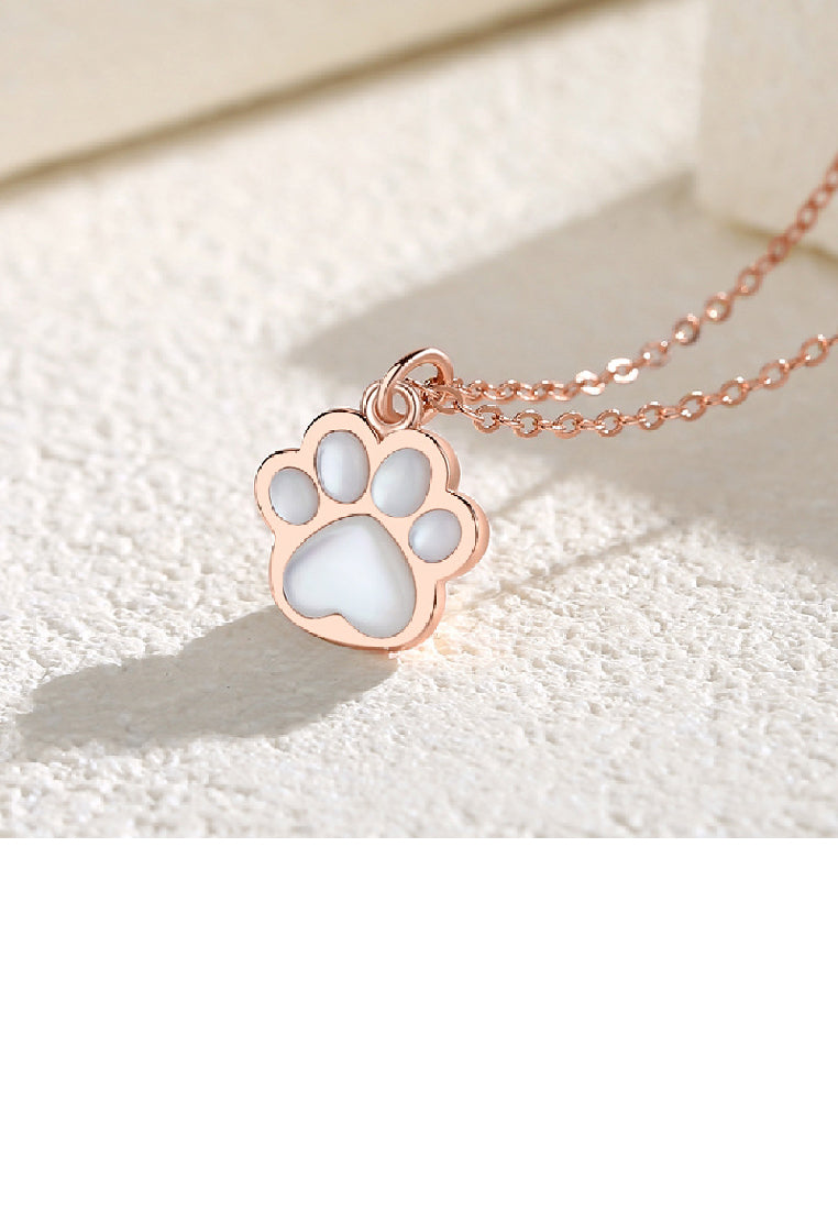 925 Sterling Silver Plated Rose Gold Simple Cute Cat's Claw mother of pearl Pendant With Necklace