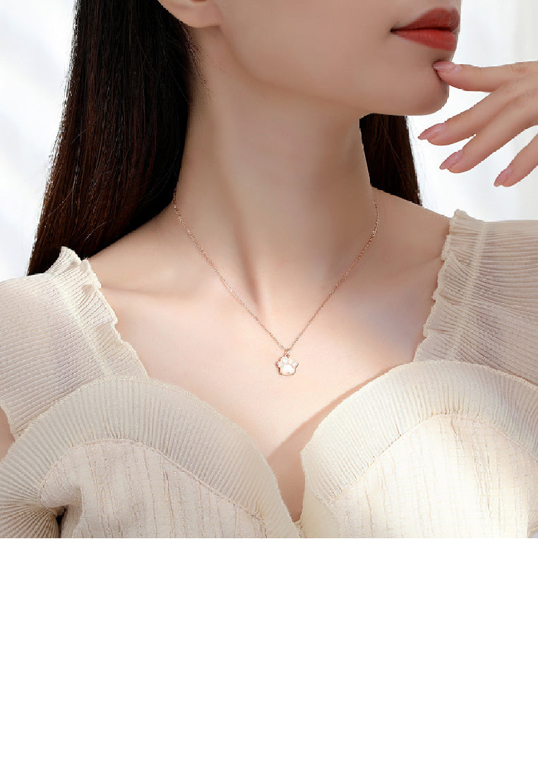925 Sterling Silver Plated Rose Gold Simple Cute Cat's Claw mother of pearl Pendant With Necklace