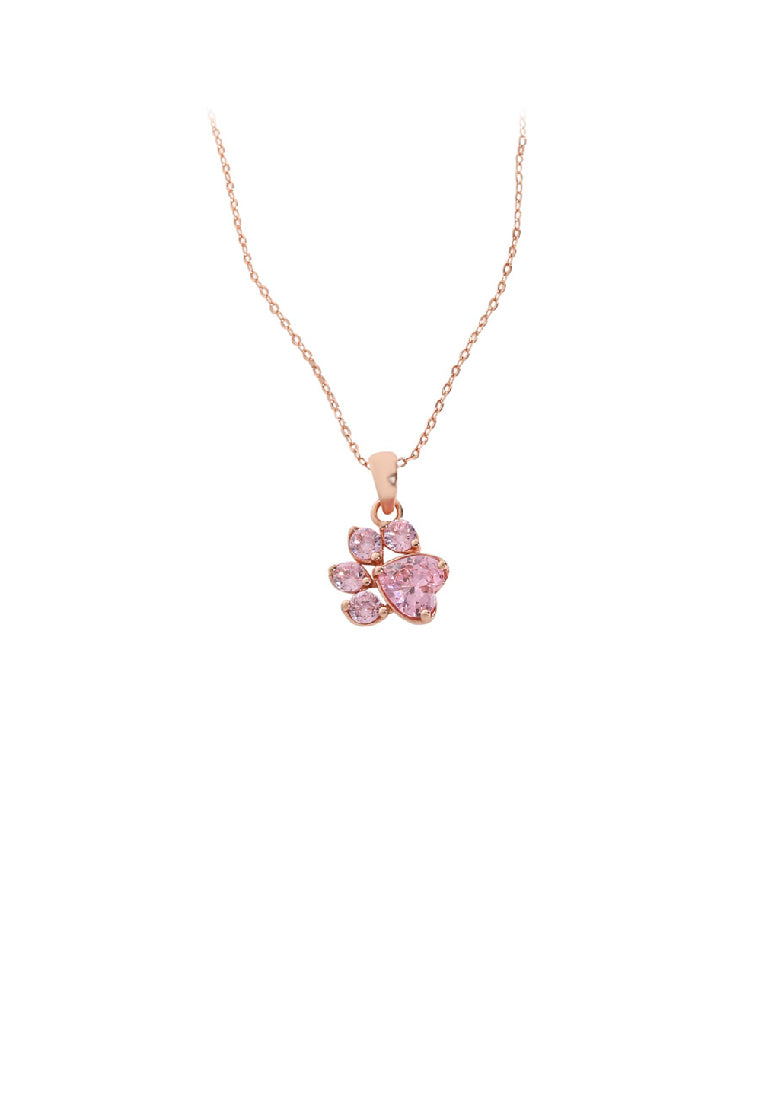 925 Sterling Silver Plated Rose Gold Simple Cute Dog Claw Pendant with Pink Cubic Zirconia and Necklace - Luxurious Look - Vibrant Color