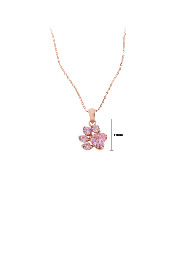 925 Sterling Silver Plated Rose Gold Simple Cute Dog Claw Pendant with Pink Cubic Zirconia and Necklace - Luxurious Look - Vibrant Color