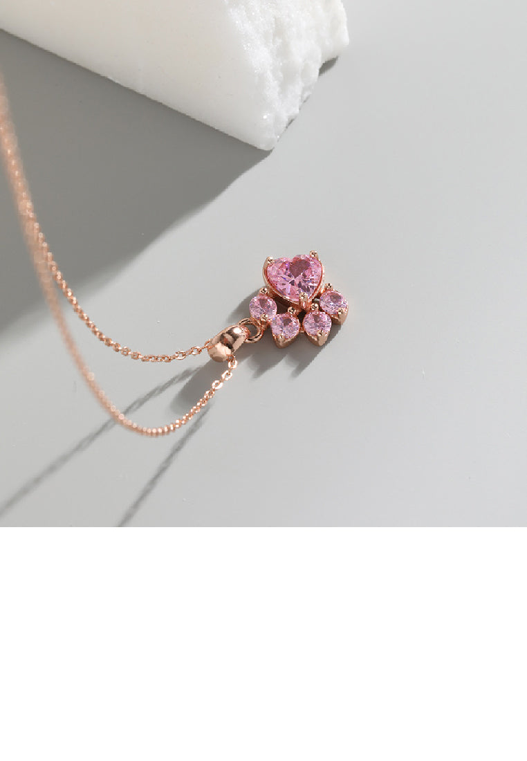 925 Sterling Silver Plated Rose Gold Simple Cute Dog Claw Pendant with Pink Cubic Zirconia and Necklace - Luxurious Look - Vibrant Color