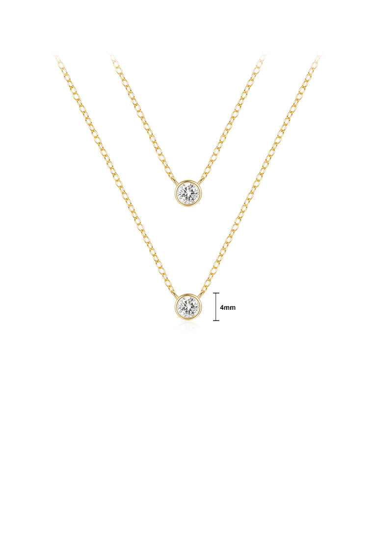925 Sterling Silver Plated Gold Simple and Fashion Geometric Round Pendant with Cubic Zirconia and Double Layer Necklace - Luxurious Look