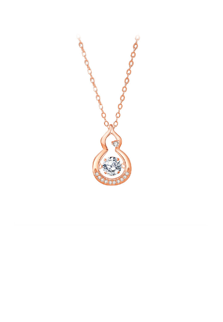 925 Sterling Silver Plated Rose Gold Simple Fashion Hollow Gourd Pendant with Cubic Zirconia and Necklace - Luxurious Look