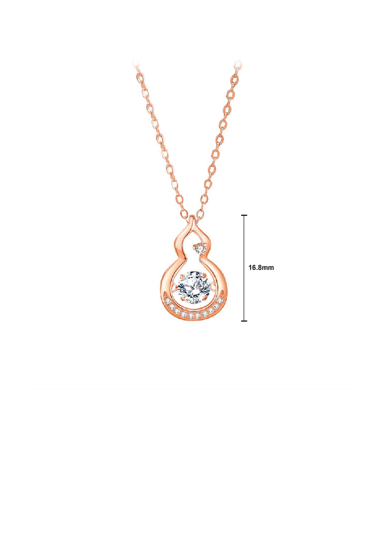925 Sterling Silver Plated Rose Gold Simple Fashion Hollow Gourd Pendant with Cubic Zirconia and Necklace - Luxurious Look