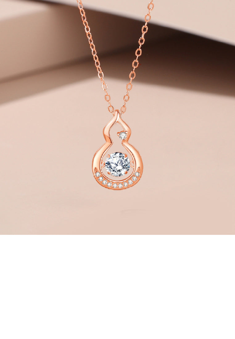 925 Sterling Silver Plated Rose Gold Simple Fashion Hollow Gourd Pendant with Cubic Zirconia and Necklace - Luxurious Look