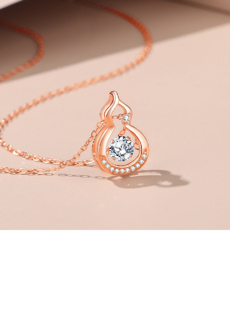 925 Sterling Silver Plated Rose Gold Simple Fashion Hollow Gourd Pendant with Cubic Zirconia and Necklace - Luxurious Look