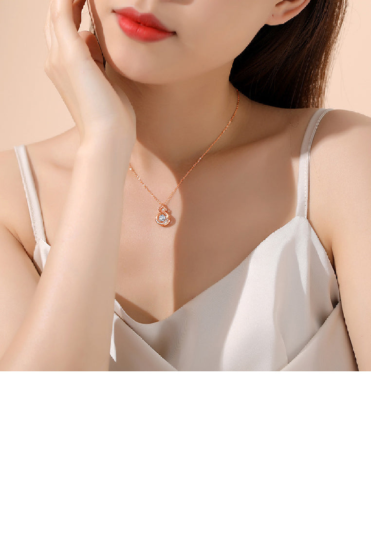 925 Sterling Silver Plated Rose Gold Simple Fashion Hollow Gourd Pendant with Cubic Zirconia and Necklace - Luxurious Look