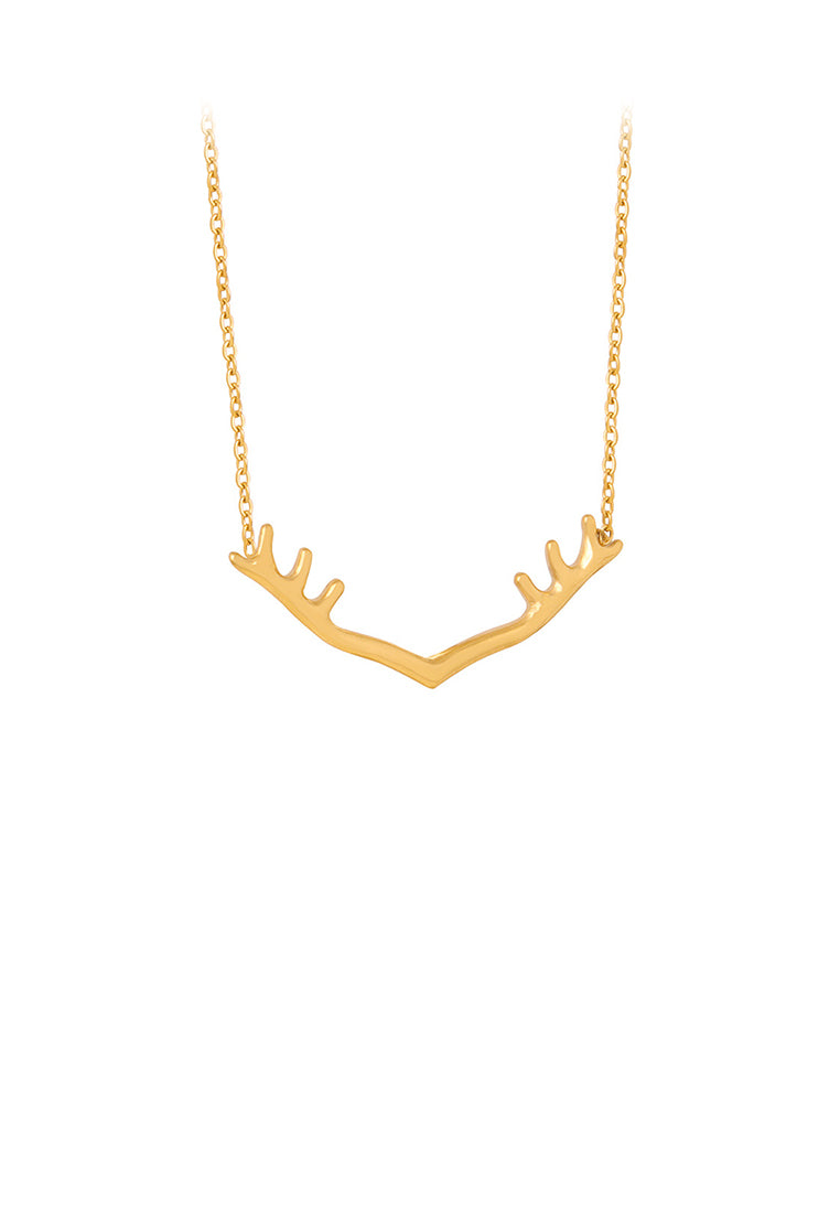 Simple and Cute Plated Gold 316L Stainless Steel Antler Pendant with Necklace