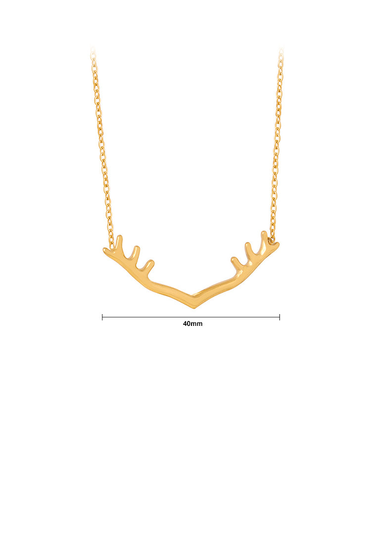 Simple and Cute Plated Gold 316L Stainless Steel Antler Pendant with Necklace