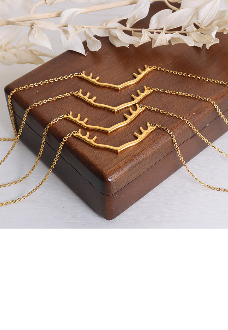 Simple and Cute Plated Gold 316L Stainless Steel Antler Pendant with Necklace
